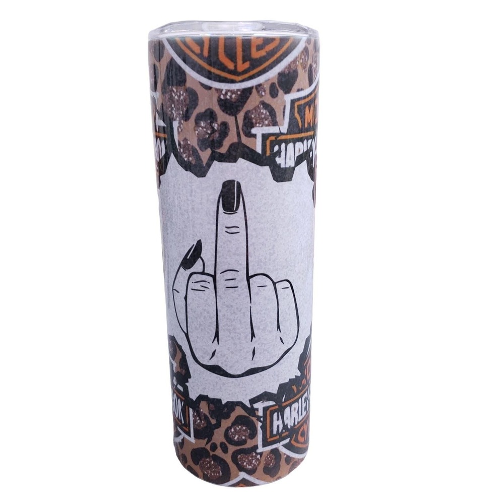 Motorcycle Middle Finger 20 Oz Stainless Steel Tumbler With Lid New Biker Gift